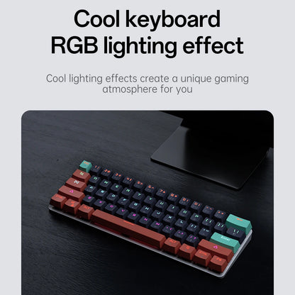 MUCAI 61 key USB hot swappable esports mechanical keyboard game red axis LED cool light effect compact and practical
