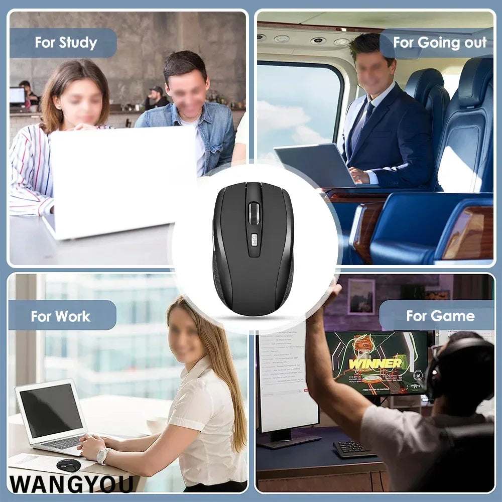 2.4G Wireless Black Mouse, Portable Battery-Powered Office Mouse, Supports Adjustable DPI, Suitable for Various Computers