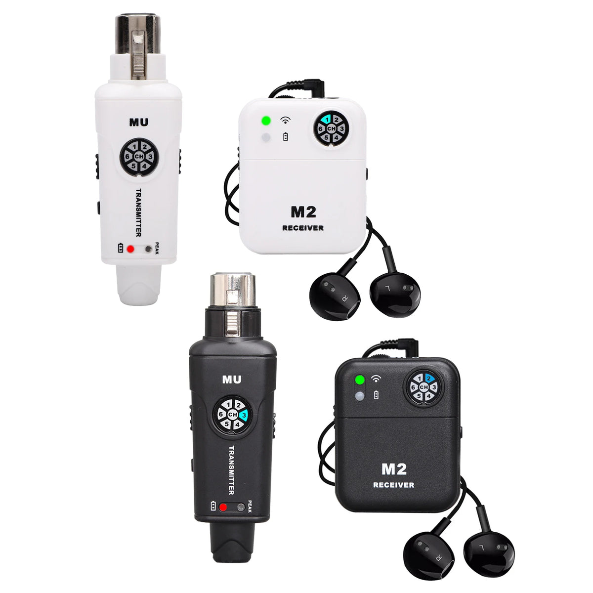 2.4GHz Wireless In-Ear Monitor System Transmitter Receiver Set 6 Channel Adjustable Frequency with Monitor Earphones Plug
