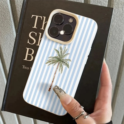 Light Striped Background with Palm Tree Pattern TPU Phone Case For iPhone 17 16 15 14 13 12 11 Pro Max XS X XR 7 8 Plus 17 Cover