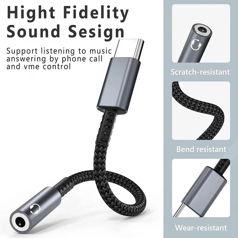 Type C To 3.5mm Jack Headphone Adapter Audio Adapter for iPhone Huawei Xiaomi Samsung Galaxy S24 USB C To 3.5 mm Audio Aux Cable
