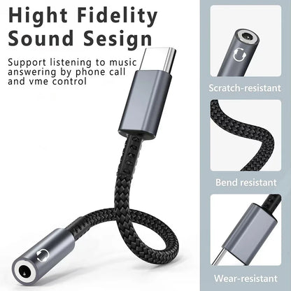 Type C To 3.5mm Jack Headphone Adapter Audio Adapter for iPhone Huawei Xiaomi Samsung Galaxy S24 USB C To 3.5 mm Audio Aux Cable