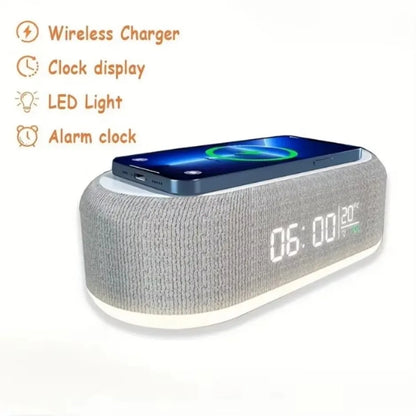 Wireless Charger Pad Phone Alarm Bedroom Lamp Night Light Desktop Clock Thermometer For iPhone 16 15 14 13 12 Fast Charging Dock