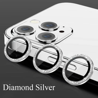 Glitter Camera Lens Protector For iPhone 15 Pro Max 14 11 12 13 Mini 9H Tempered Glass Screen Protector Cover Film Metal Ring