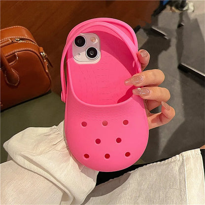 INS Cute Funny Hole Slippers Phone Case For iPhone 15 13 14 12 11 Pro Max Creative Summer Camera Protection Soft Silicon Cover