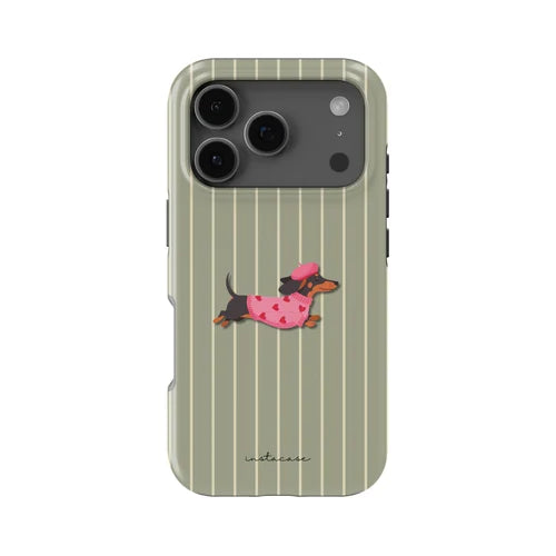 Vintage Dachshund Duck & Plaid Stripe Phone Case for iPhone 17 17e 16e 16 15 14 13 12 11 Air Pro Max Plus Double-layer BackCover