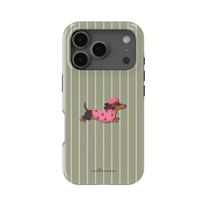 Vintage Dachshund Duck & Plaid Stripe Phone Case for iPhone 17 17e 16e 16 15 14 13 12 11 Air Pro Max Plus Double-layer BackCover