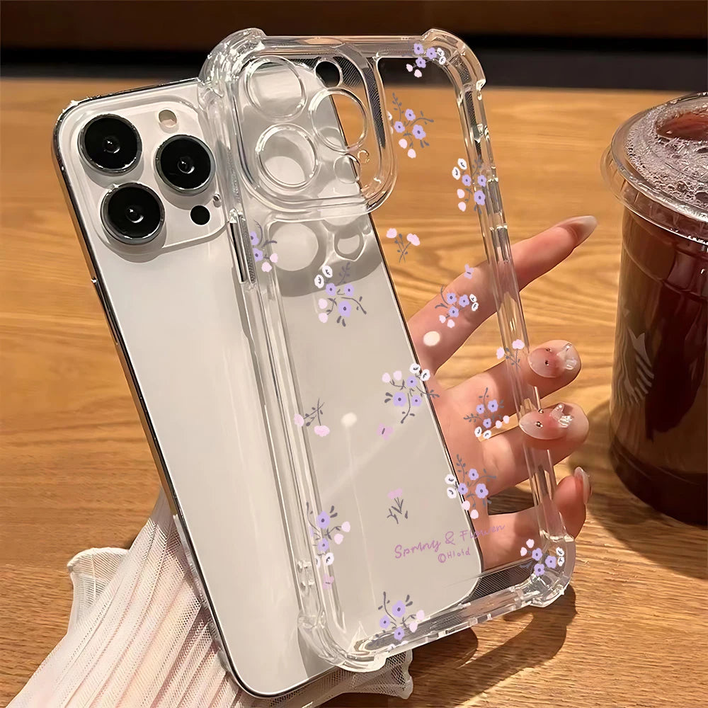 Fashion Purple Flowers Phone Case For Xiaomi Redmi 10 10C 12 12C 13C 9C 9T Note 10 11 12 9S Pro POCO X5 4G 5G Transparent Cover