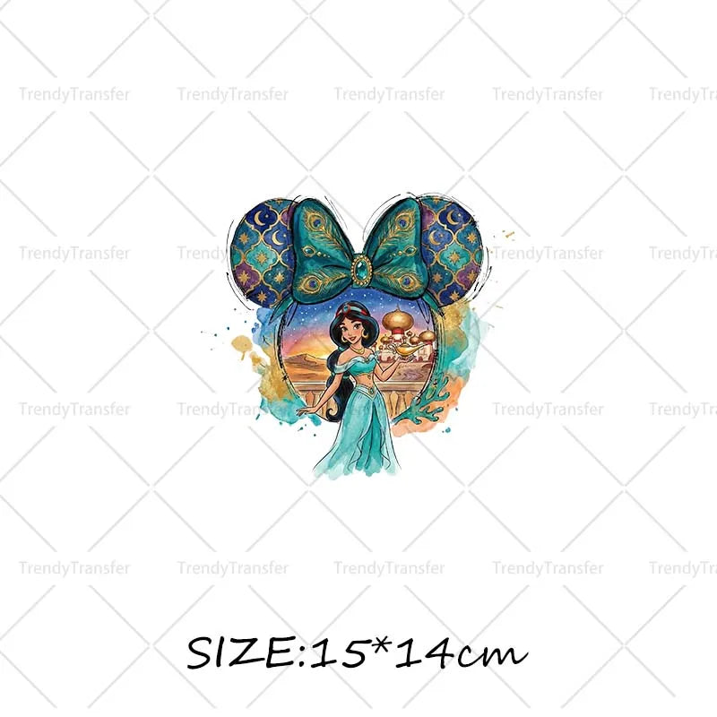 Mouse Head Princess Iron on Transfers for Clothes Heat Press Stickers Thermal Patches on Tees