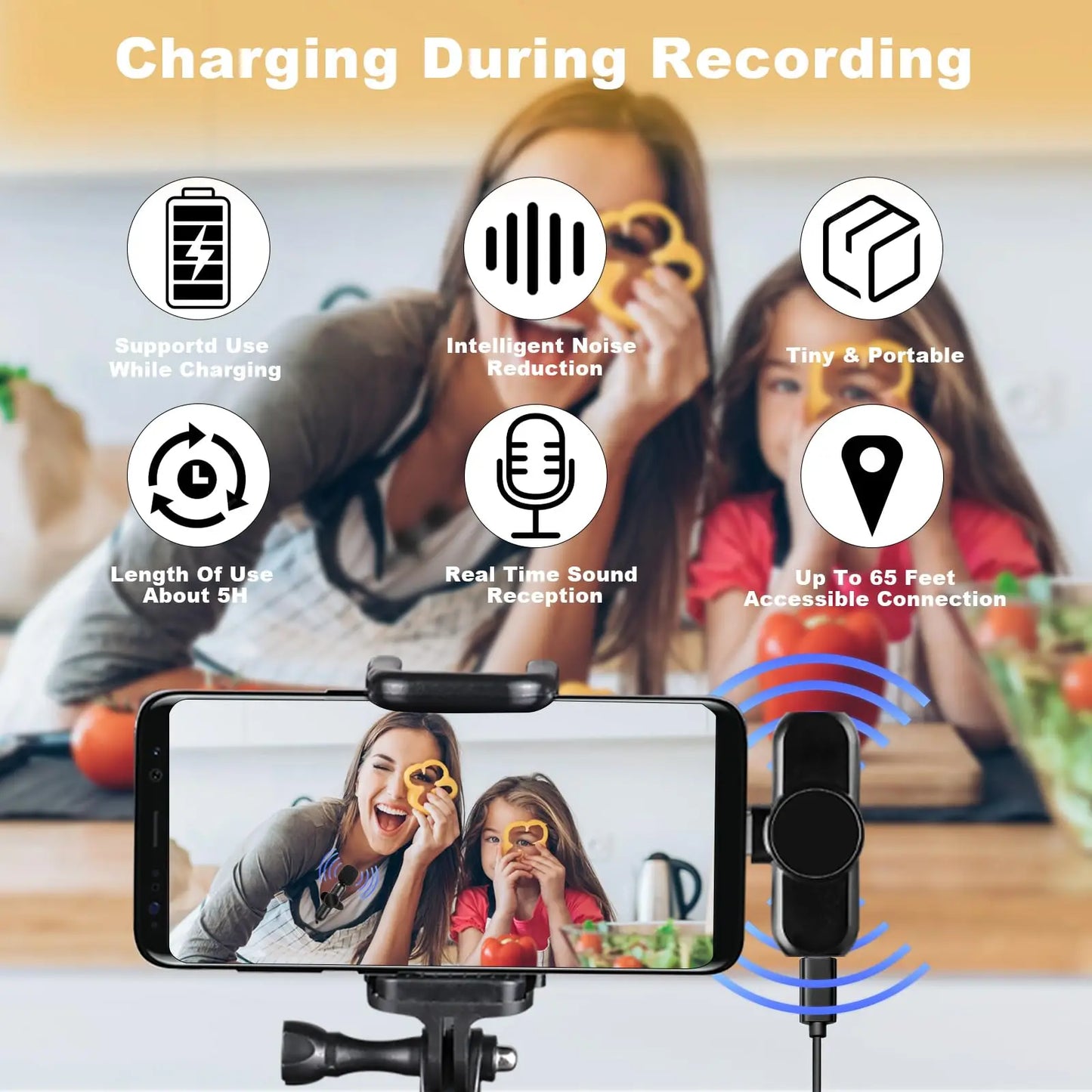 2.4G Wireless Lavalier Microphone  Audio Video Recording Noise Cancelling  for IPhone/iPad/Android/Xiaomi/Samsung Live Game Mic
