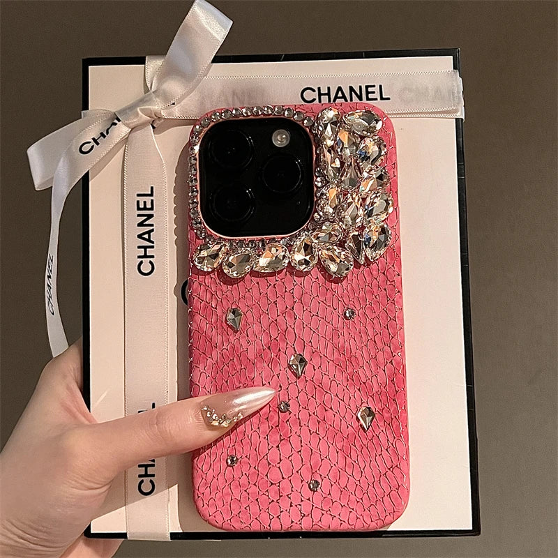 Luxurious Glitter Phone Case For iPhone 17 16 15 14 13 12 11 Pro Max  Snake Pattern Cover For iPhone 16 17 Pro max Diamond Shiny