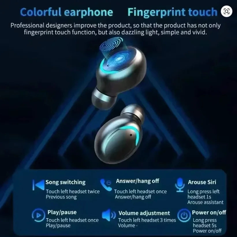 9D Stereo High Bass Earphones F9 Sport Bluetooth Headphones Handfree Touch Control Tws Wireless Earbuds Waterproof Headset