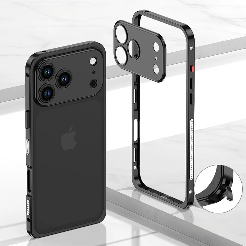 Luxury Metal Alloy Lens Protect Frame Phone Case For iPhone 17 Air 16 15 14 13 12 Pro Max Plus Silicone Lining Shockproof Bumper