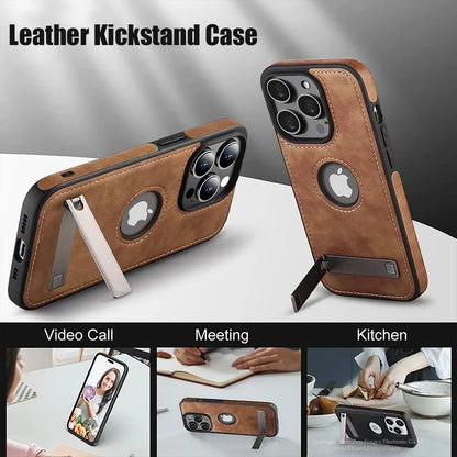 Luxury PU Leather Mobile Phone Case for iPhone 16 15 14 Pro Max Plus 13 12 Mini 11 Mobile Cases with Kickstand Slim Back Cover