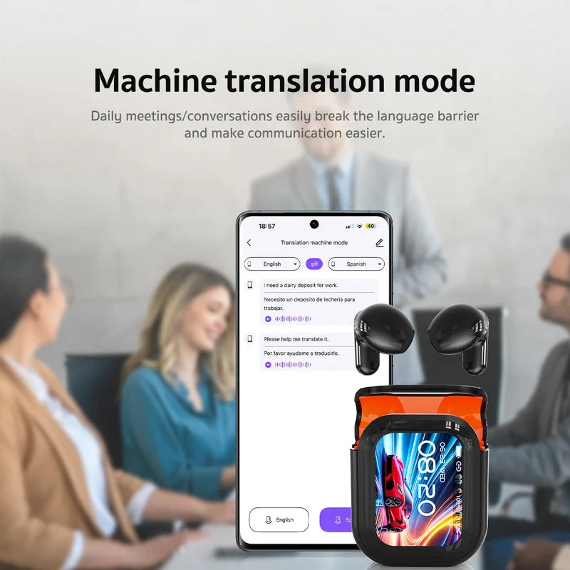2026 New Ne200 Country 134  Translate Full Color Touch Screen TWS Earbuds - ANC Noise Cancelling Wireless Headphones