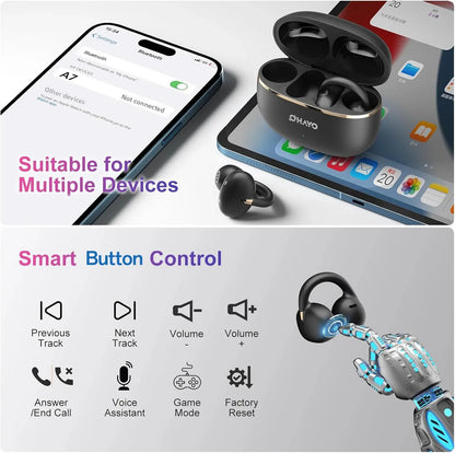 OHAYO Open Ear Headphones, Clip on Earphones, Wireless Earbuds Bluetooth 5.4, Lightweight Comfort，AI Call Noise Cancellation