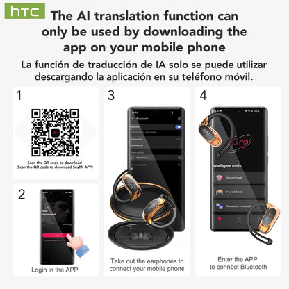 HTC NE35  Wireless Headphones OWS Bluetooth V6.0 Earphones with Mic HD Call Bass Longlife Sports Earhook AI Translator Earbuds