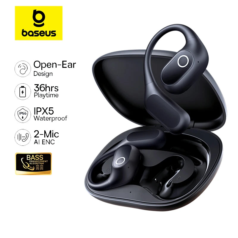 Baseus Eli 2i Fit Open-Ear Earphones True Wireless Bluetooth 6.0 Ear Hooks Headphones IPX5 Waterproof Sports Earbuds Bass Boost