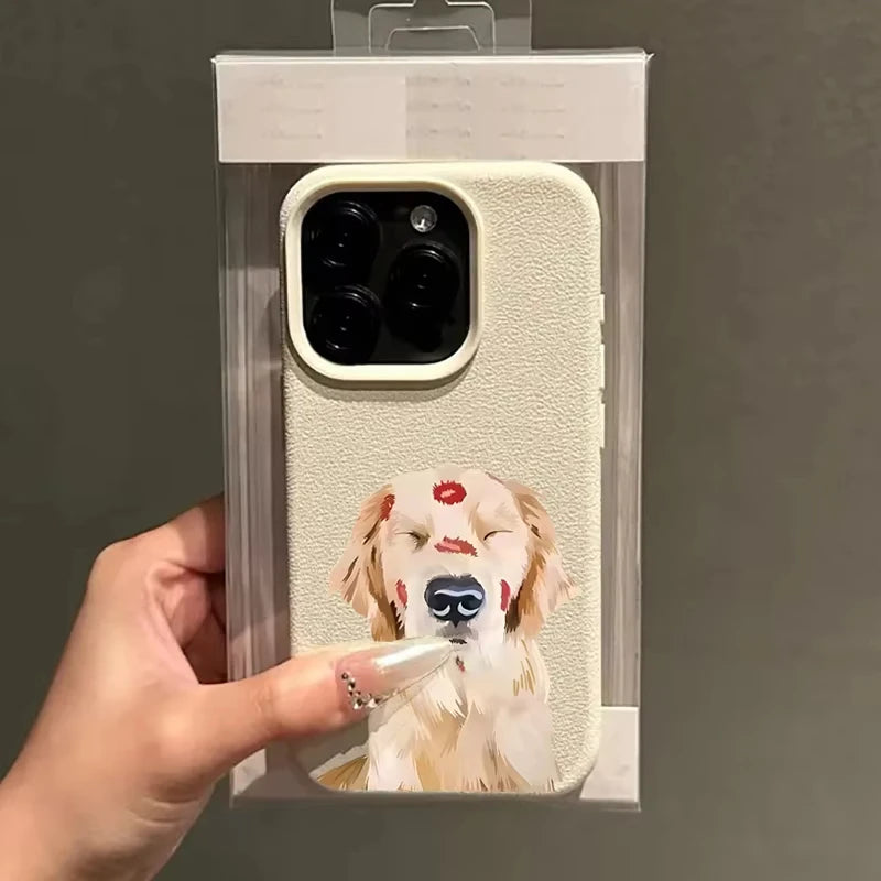Cute Golden Retriever Red Lip Print Phone Case For iPhone 17 16 15 14 13 12 11 Pro Max X XS XR Plus Air Shockproof Bumper Cover