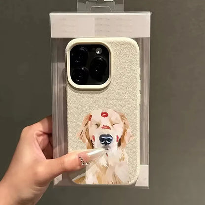 Cute Golden Retriever Red Lip Print Phone Case For iPhone 17 16 15 14 13 12 11 Pro Max X XS XR Plus Air Shockproof Bumper Cover