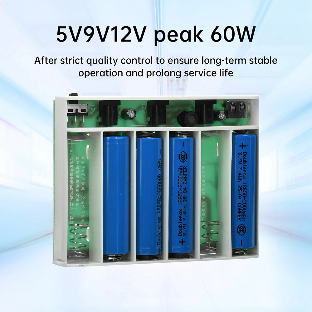 DC UPS Power Supply 5V 9V 12V Output 6x18650 Battery Uninterrupted DIY Power Bank Box  for House Router Cellphone Tablet Modem