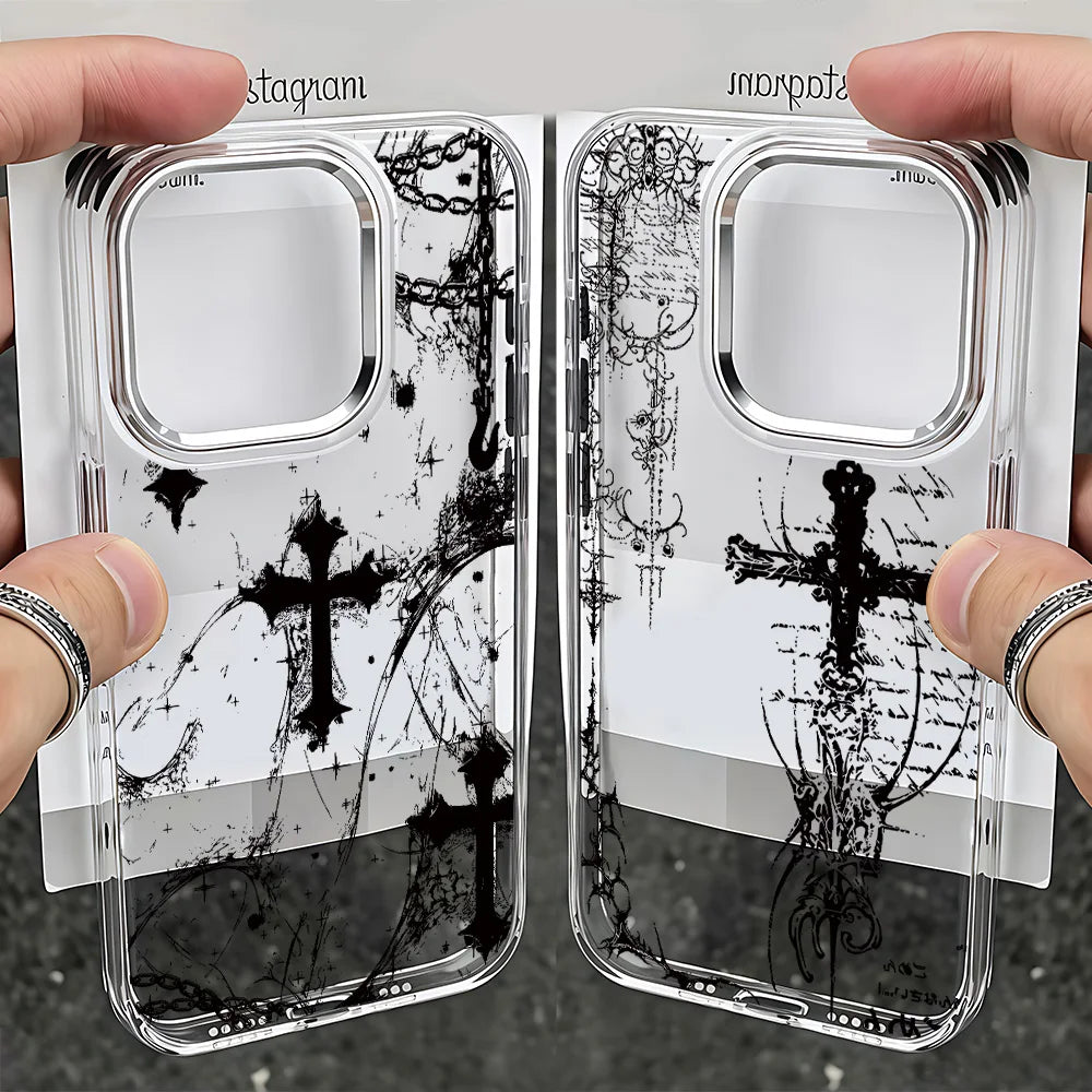 Luxury Dark Gothic Cross Mark Phone Case For iPhone 17 16e 16 15 14 13 12 11 mini Pro Max X XR XSMAX 8 7 Air Plus Soft Cover