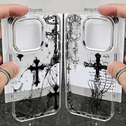 Luxury Dark Gothic Cross Mark Phone Case For iPhone 17 16e 16 15 14 13 12 11 mini Pro Max X XR XSMAX 8 7 Air Plus Soft Cover