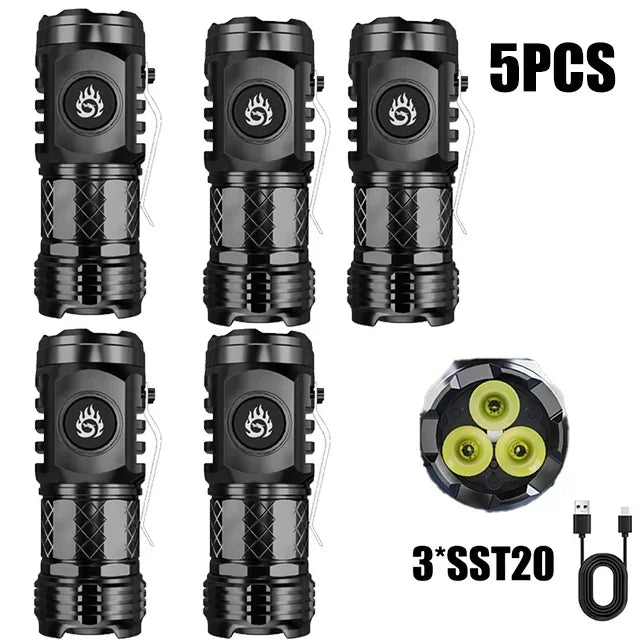 High Strong Power LED Flashlight Built-in Battery Rechargeable with Pen Clip Torch Outdoor Camping Emergency Lantern