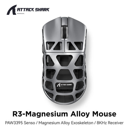 ATTACK SHARK R3 High Quality Wireless Gaming Mouse 8KHz PAW3395 26000 DPI Magnesium Alloy 46g Tri-Mode Bluetooth Wired Pro Gamer