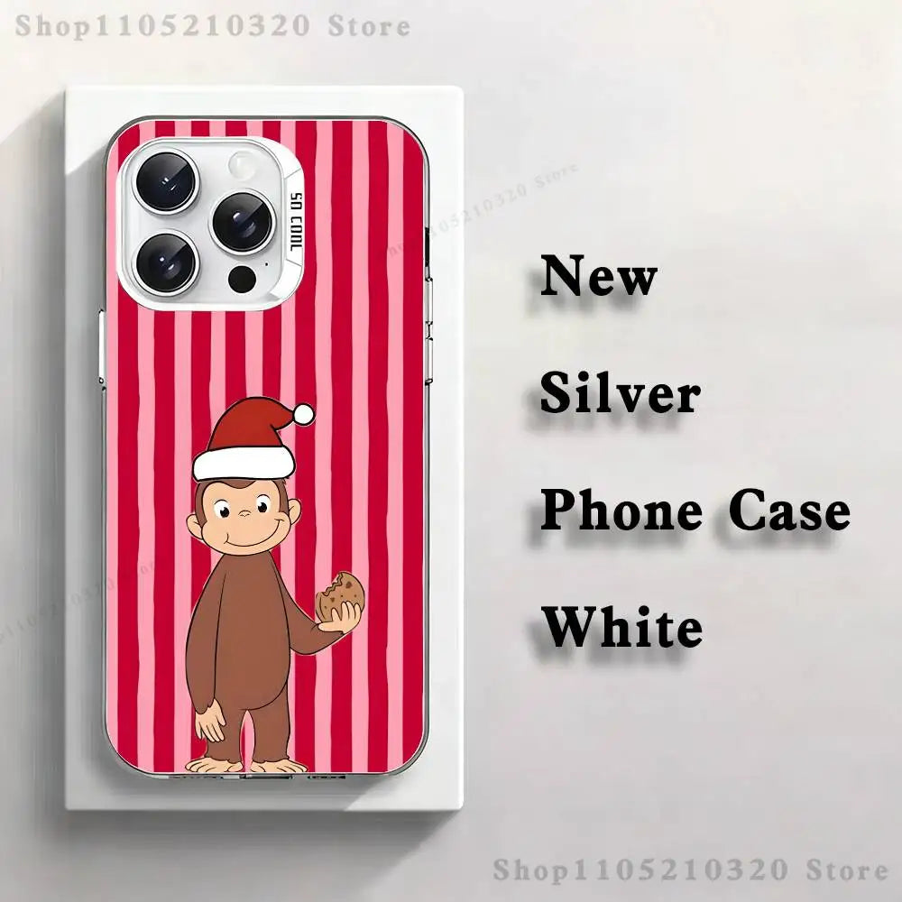Curious G-George Monkey Phone Case For iPhone 17,16,15,14,13,12,X,8,Pro,Max,Plus,E,SE4,Air,Mini White IMD Matte
