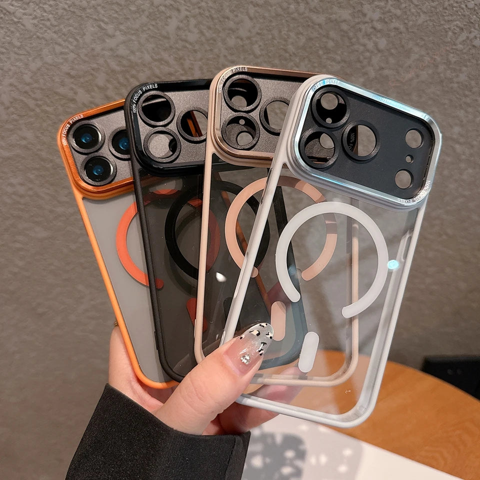 Clear Magnetic Phone Case for iPhone 17 11 12 13 16 Pro Max Air 14 15 16 Plus Magsafe Luxury Wireless Charging Protector Cover