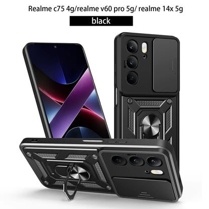 Magnetic Ring Holder Armor Case for OPPO Realme C75 C 75 RealmeC75 4G Slide Camera Protect Cover For Realme 14X 14 X Realme14X