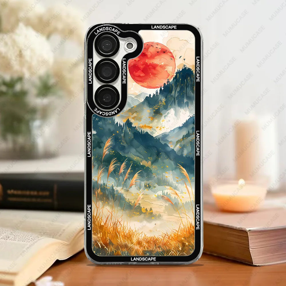 Phone Case For Samsung Galaxy S20 S21 S22 S23 S24 FE Plus Ultra A54 A53 A52 A34 5G TPU Soft Cover Japanese Landscape
