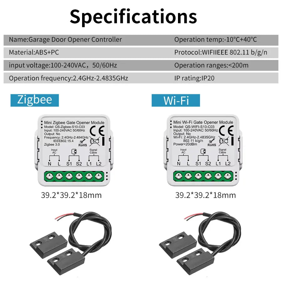 Tuya Smart Switch module for Garage Door Gate Opener Controller Wifi Zigbee Smart Life Alexa Google Home Assistant 100-240V