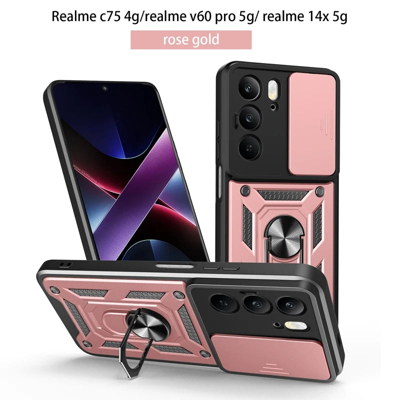 Magnetic Ring Holder Armor Case for OPPO Realme C75 C 75 RealmeC75 4G Slide Camera Protect Cover For Realme 14X 14 X Realme14X