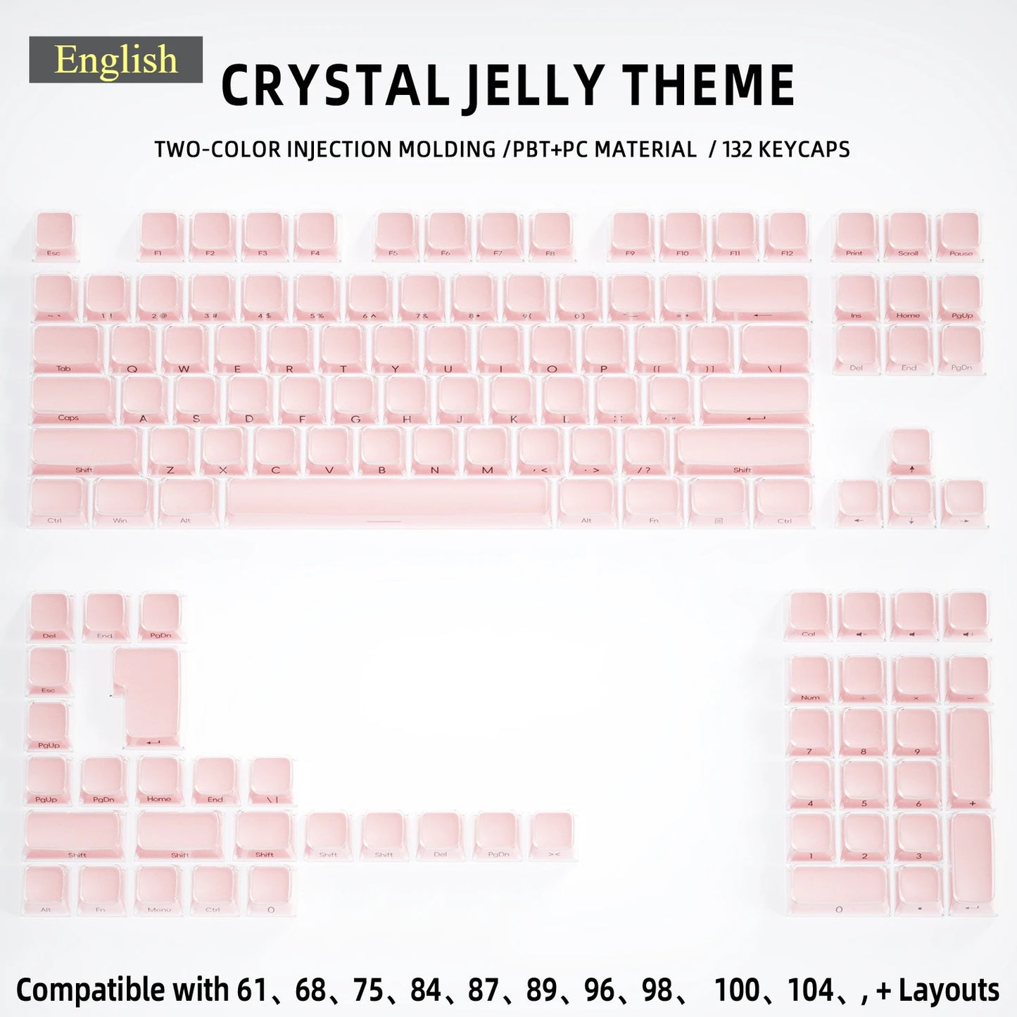 Crystal Jelly Side Front Printed Keycaps for Mechanical Keyboard 60 75 80 100 Layout Key Caps Korean Japanese Русский Arabic