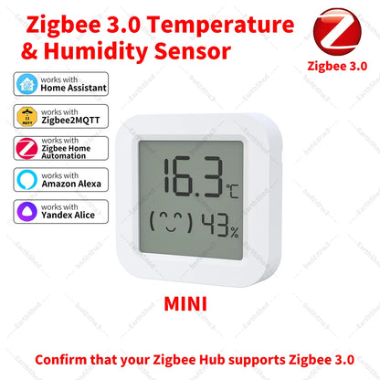 Zigbee 3.0 Temperature and Humidity Sensor Zigbee Hub Required work with Home Assistant Yandex Alexa ZHA Zigbee2MQTT