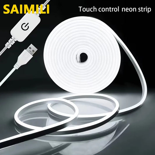 USB Neon Strip Light Smart Touch Sensor Swtich Dimmable Flexible Ribbon Waterproof Rope Tube Lamp Tape DIY Home Party Decoration