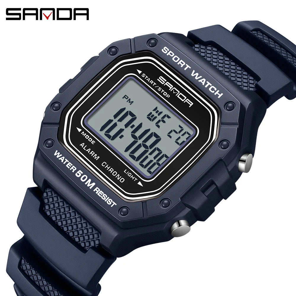 SANDA 2156 Fashion Mens Watch Military Water Resistant Sport Watches Army Big Dial Led Digital Wristwatches Stopwatches For Male