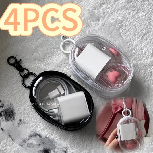 Portable Mini Clear Zipper Storage Bag - Space-Saving Organizer for Earphones & Chargers, Versatile with Handy Keychain Loop