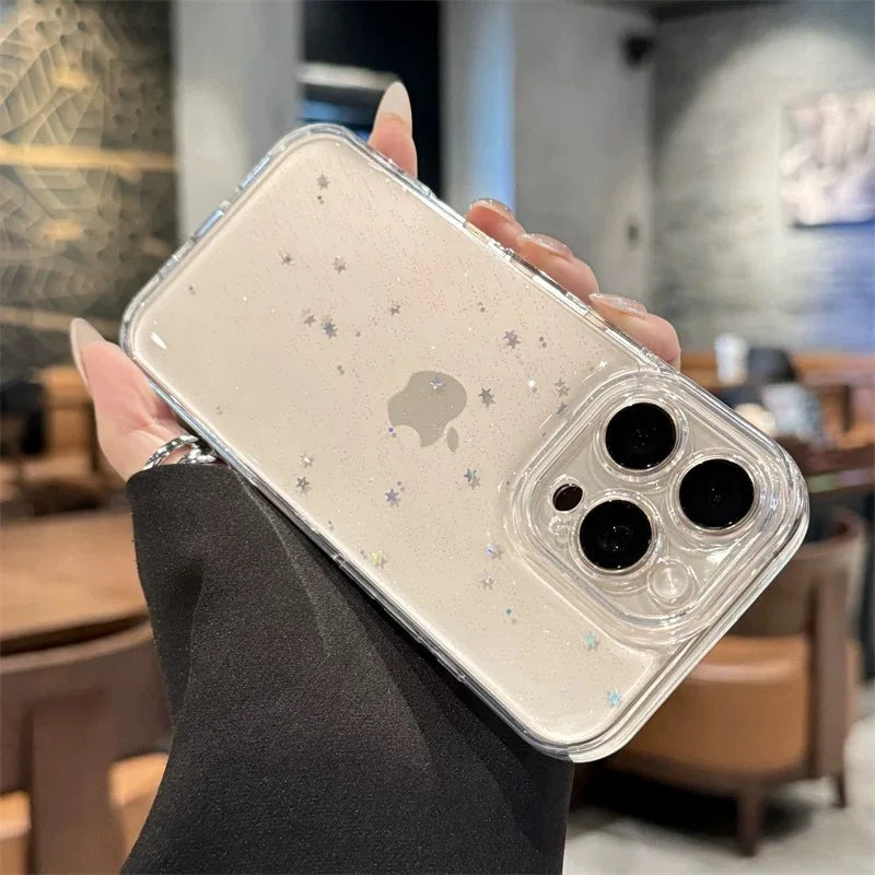 Luxury Clear Star Bling Glitter Phone Case For iPhone 17 16 15 14 13 12 11 Pro Max XR X XS 8Plus Sparkle Shockproof Bumper Cover