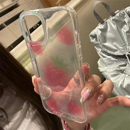 Cute Glitter Strawberry Clear Phone Case For iPhone 17 16 15 14 13 12 11 Pro Max 16E XS X XR 7 8 Plus Lovely Bwoknot Soft Cover