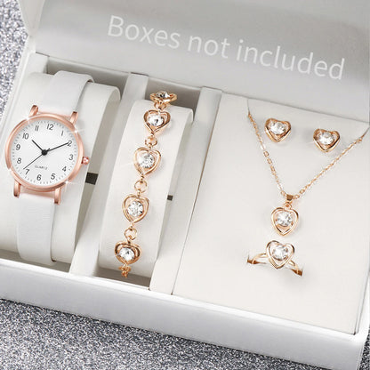 5/6PCS Fashion Women's Quartz Watch Leather Band Analog Quartz Watches with Diamond Jewelry (Without Box)