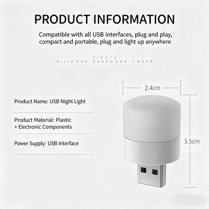 10/1PCS USB Night Light Mini LED Night Light USB Plug Lamp Power Bank Charging USB Book Lights Round Reading Eye Protection Lamp