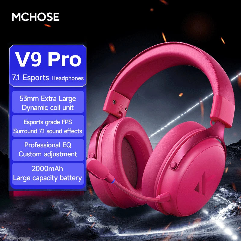 MCHOSE V9 Pro Gaming Headphones 2.4G BT5.3 Wireless BT5.3 Headset 7.1 FPS Surround Sound Earphones With Noise Reduction Mic