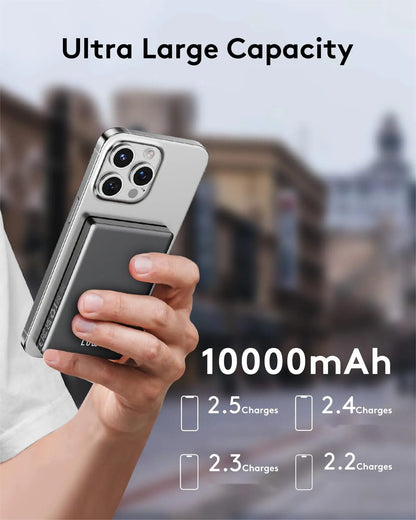 10000mAh Magnetic Power Bank,15W Wireless & 20W Fast Charger,10N Strong Magnet for iPhone, USB-C/A Output, Portable Battery Pack