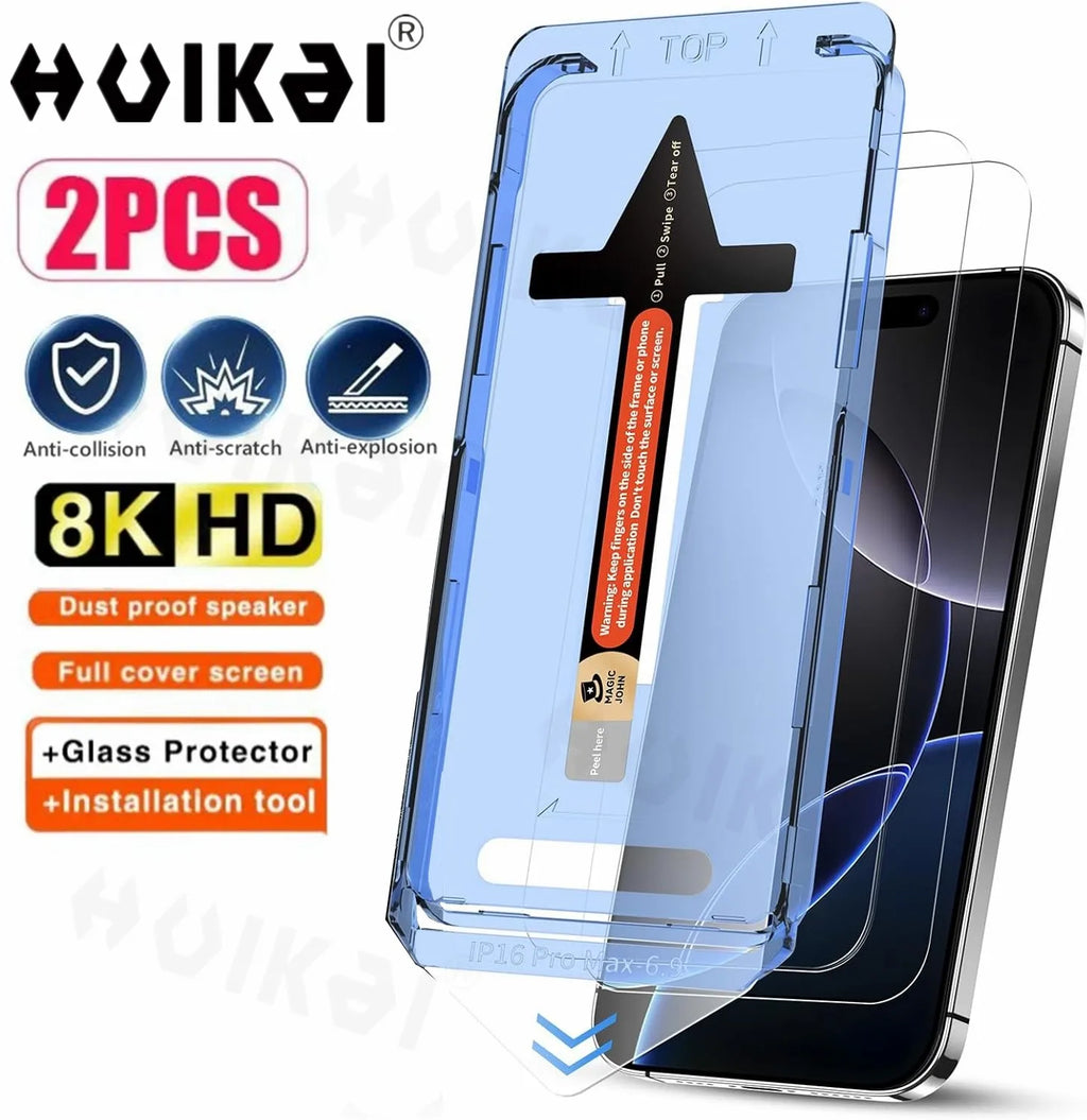 2 Pack For IPhone 17 Pro Max 16 15 Pro Tempered Glass Screen Protector  Auto Dust-Elimination Installation Bubble Free HD Clear