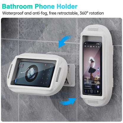 Upgraded Shower Phone Holder Waterproof with Speaker Hole Screentouch Shower Phone Stand Case Mount for Bathroom Bathtub Kitchen