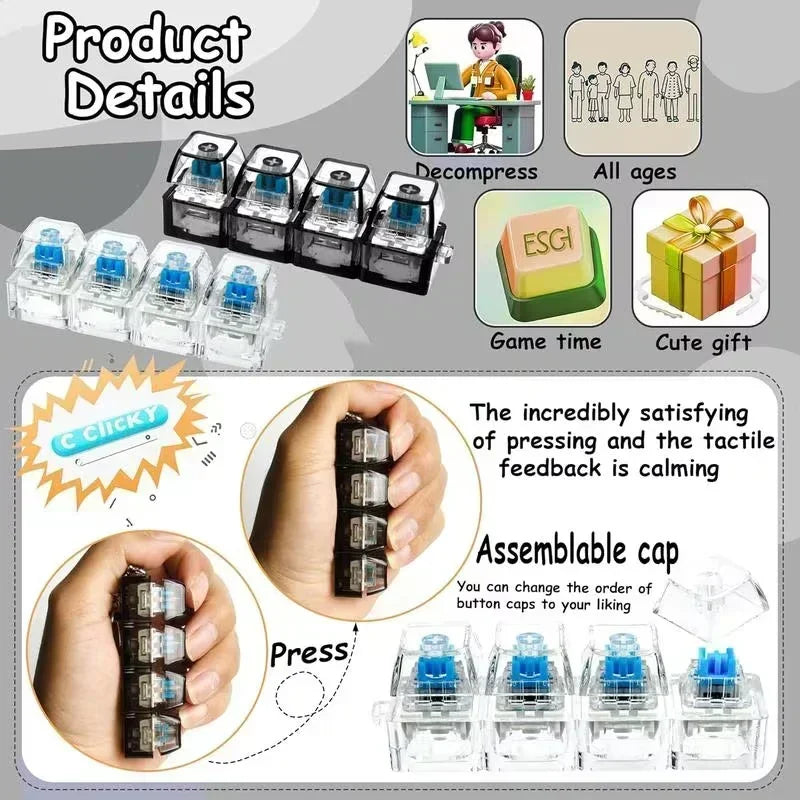 LED Light-Up Keychain Keyboard Clickable Button Fidget Toy for Stress Anxiety Relief Portable Desk Accessory Office Decor Gift