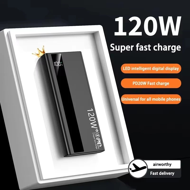 Lenovo 500000mAh Large Capacity Power Bank 120W Super Fast Charging Portable Backup Battery for Smartphone Outdoor Use
